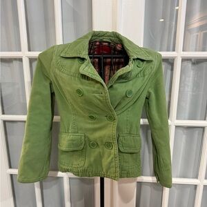Mossimo Supply Co. Green Double-Breasted Blazer Jacket with Plaid Lining